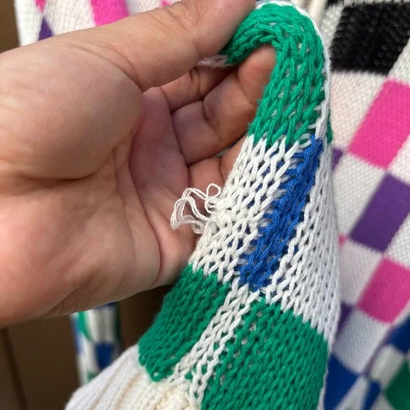 Teddy Fresh Full Zip Knit Hoodie Womens XS/S Checkered Multicolor Oversized - Picture 13 of 15